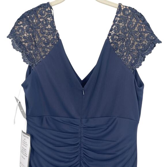 X BY XSCAPE Lace-Sleeve Chiffon Gown Navy Blue Size 16 NEW with tags! NWT - Picture 7 of 11